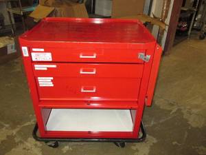 red cart on wheels with drawers 27x...