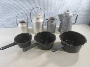 lot 79 image: (F-3) Vintage Metal Pot and Contain...