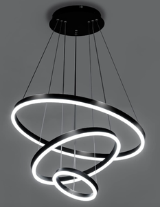 Viruhaka Dimmable LED Pendant Light Dining Room 86W Black LED Modern Chandelier Living Room 3 Ring Pendant Lighting Entryway with 59in Cord Adjustable (OPEN BOX)