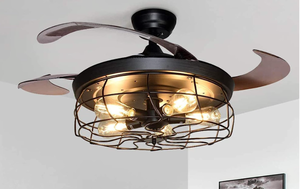 DLLT Black Ceiling Fan with Lights-42 Industrial Ceiling Fan with Retractable Blades (OPEN BOX)