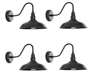 GOALPLUS 14in. Gooseneck Barn Light 4 Pack Farmhouse Wall Mount Light Fixture Exterior Waterproof Black Industrial Wall Sconce for Porch, Garage,Patio and Doorway, E26, LM2202-4P (MISSING SOME HARDWARE)