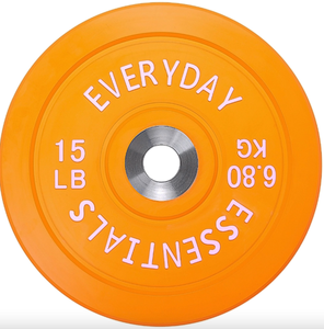 SET OF 2 - Everyday Essentials Olympic Bumper Plate Weight Plate with Steel Hub, Color Coded, 15 lbs in Orange