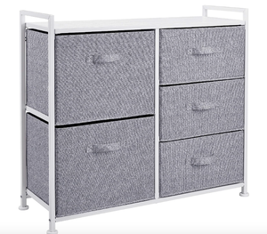 Amazon Basics Fabric 5-Drawer Storage Organizer Unit for Closet, White with Gray Drawers (OPEN BOX)