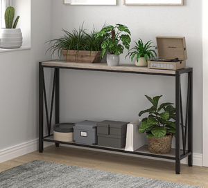 Amyove Grey Console Table, 47.2 Grey Entryway Table, Industrial 2-Tier Skinny Sofa Table with Shelf, Console Tables for Entryway, Living Room, Hallway, Foyer, Corridor, Office (OPEN BOX)