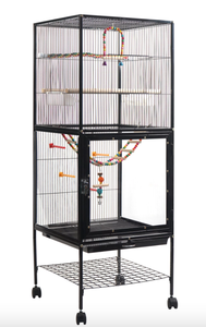 iKayaa 56.5 Inch Wrought Iron Wire Bird Parrot Rolling Cage with Bottom Storage Shelf Lockable Casters Acrylic Pet Birds Cage (OPEN BOX)