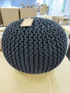 COTTON CRAFT Round Pouf Ottoman - Hand Knitted Cotton Braid Cord - Cable Dori Floor Pouf - Footrest Accent Furniture Chair Seat Bean Bag - Living Room Bedroom Kids Room Nursery Dorm - 20 x 14 - Black (OPEN BOX)