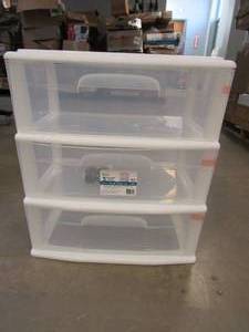 HOMZ Plastic 3 Drawer Wide Cart, White Frame, Clear Drawers, 4 Casters Included (OUT OF BOX)