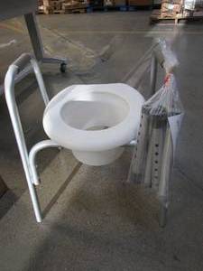 PCP Raised Toilet Seat and Safety Frame (Two-in-One), Wide Arms Rests, Adjustable Rise Height, Secure Elevated Lift Over Bowl, Made in USA, Wide Arms (OUT OF BOX)
