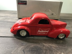 lot 170 image: 1997 Spec Cast 1941 Willys Coupe Street Rod Budweiser King of Beers 125 scale die cast coin bank