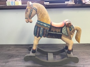 lot 239 image: Vintage old rocking wooden horse in beautiful colors