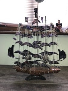 lot 248 image: Vintage sail ship made out of bull horns