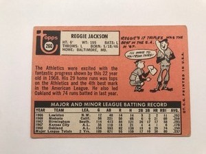lot 282 image: 1969 Topps Reggie Jackson Baseball Rookie card #260