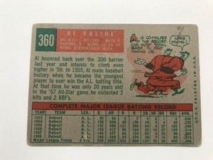 lot 284 image: 1959 Topps Al Kaline Baseball card #360