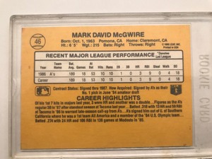 lot 285 image: 1987 Donruss Mark McGwire Baseball rookie card #46