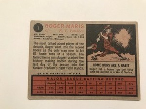 lot 286 image: 1962 Topps Roger Maris Baseball card #1