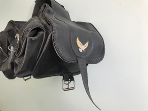 lot 322 image: Willie and Max saddle bags with gold and silver eagle on the front