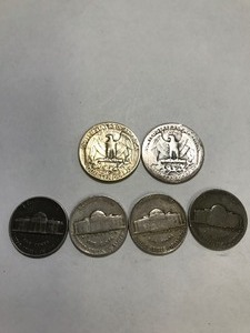 lot 351 image: 2 - silver quarters and 4 Jefferson nickels