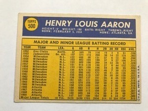 lot 361 image: Topps 1970 Hank Aaron Baseball Card #500