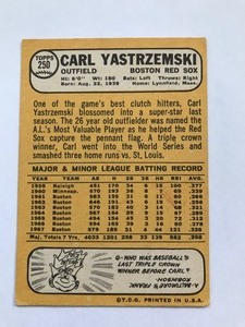 lot 362 image: Topps 1968 Carl Yastrzemski Baseball Card #250