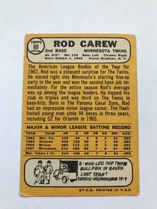 lot 364 image: Topps 1968 Rod Carew Baseball Card #80
