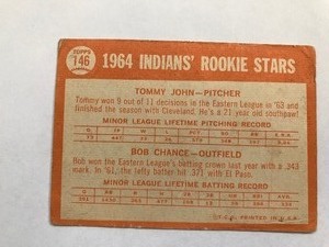 lot 365 image: Tommy John & Bob Chance 1964 Topps Rookie Stars Baseball Card #146