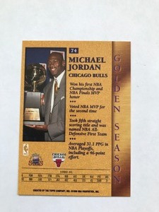 lot 399 image: 1996 MICHAEL JORDAN TOPPS NBA 50TH FINEST GOLDEN SEASON 1990-91 Card #74