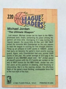 lot 400 image: 1991-92 Fleer League Leaders MICHAEL JORDAN #220