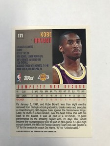 lot 410 image: 96-97 Topps Kobe Bryant Basketball Card #171