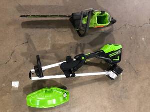 Greenworks  PRO 16 in. 60V Battery Cordless String Trimmer (Tool-Only) & PRO 18 in. 60-Volt Battery Chainsaw (Tool-Only) Customer returns Review all pictures