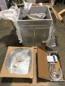 Glacier Bay  All-in-One Stainless Steel 24 in Laundry Sink with Faucet and Storage Cabinet in Cool Gray Customer returns Review all pictures