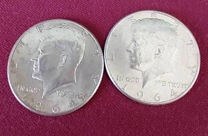 (2) 1964 90% Silver Kennedy Half Dollars
