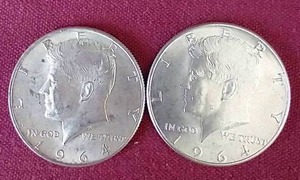 (2) 1964 90% Silver Kennedy Half Dollars