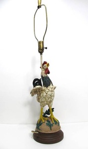 lot 10 image: Large Signed Vintage Sculptural Metal Rooster Lamp