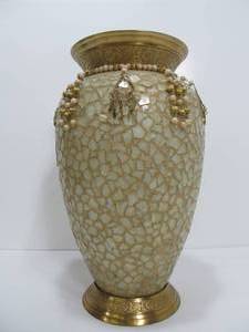 lot 11 image: Large Ornate Brass & Mosaic Glass Vase