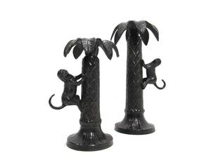 lot 14 image: Pair of Bronze Bombay Company Candle Stands - Monkey Claiming Tree