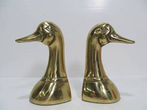 lot 17 image: Vintage Mid Century Brass Duck Head Bookends