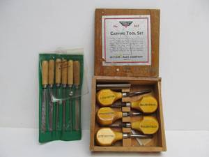 lot 38 image: 2 Vintage Sets of Woodworking Carving Chisel Tools