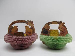 lot 59 image: 2 Large Original Antique BEISTLE 1925 Easter Fold-Out Display Basket Cards