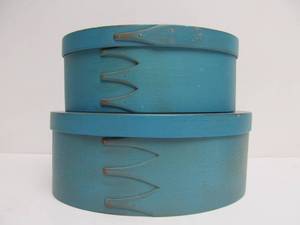 lot 66 image: Primitive Vintage Scandinavian Style Oval Blue Wooden Nesting Boxes