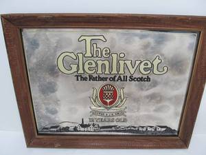 lot 73 image: Vintage 1960s-70s The GLENLIVET Bar Mirror Scotch Whiskey Sign