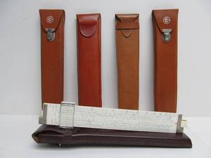 lot 78 image: Lot of 5 Vintage Slide Rules wLeather Cases