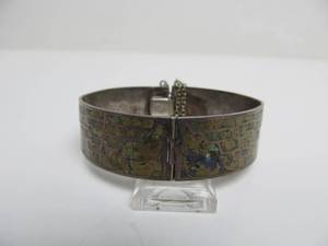lot 85 image: Signed Vintage 1950s era Southwestern TAXCO Inlaid Stone Bracelet