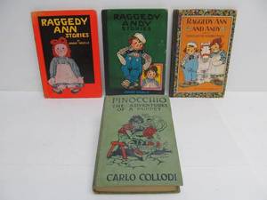 lot 93 image: 3 Vintage RAGGEDY ANN & Pinnochio Hardcover Books