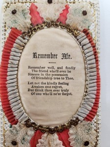 lot 150 image: Early Ornate Antique Silk Poem Card Remember Me - Circa 1860