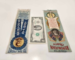 lot 163 image: 2 Antique Large Size Early 1900s Pennsylvania Republican Political Campaign Ribbons