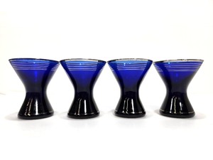 lot 171 image: Art Deco Heavy Cobalt Blue Glass & Chrome Cocktail Glass Set