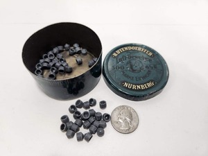 lot 206 image: Early Old Vintage German Air Rifle Ammo Tin wPellets