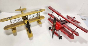 lot 184 image: 2 Larger Metal Biplane Display Airplanes 