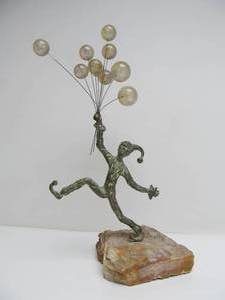 lot 117 image: Vintage BIJAN Bronze Boy wBalloons Sculpture on Stone Base