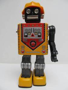 lot 118 image: Vintage 1960s Japanese HORIKAWA Tin Toy Busy Cart Robot Toy